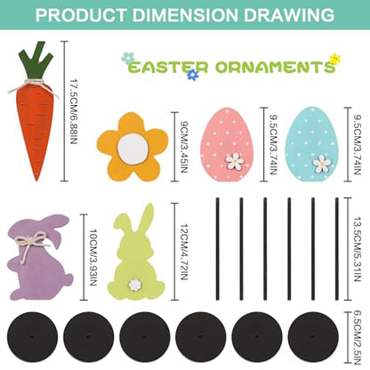 JIALEIXI 6PCS Wooden Easter Decorations, Spring Bunny Rabbit Egg Flower Table Sign, for Home Indoor Party Holiday Summer Farmhouse Decor