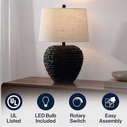 JONATHAN Y Alaro Table Lamp Woven Water Hyacinth Basket 24.5", Black - color: Black