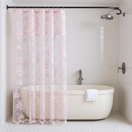 Pink Floral Lace Stall Shower Curtain with Valance 36x72 Inch 1 Panel - color: Pink, size: 36"W x 72"L (Pack of 1)