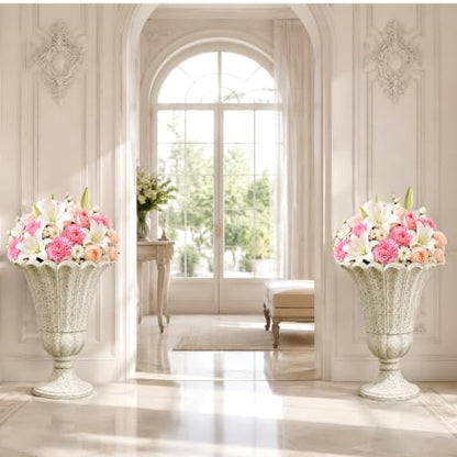 NicBex 24" Tall Urn Planters for Outdoor Plants Set of 2 - Beige Petal - color: Beige - Colorful
