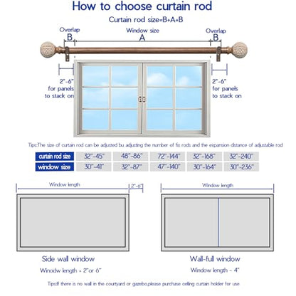 Wood Curtain Rods for Windows: 1 Inch Diameter Adjustable Heavy Duty Curtain Rod 48" to 86" with Imitation Wood Grain Leaf Pattern Finials - color: Wood grain, size: 48"-86"|1 PACK