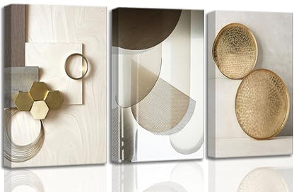 LAJDXSX 3 Pcs Abstract Gold Geometric Boho Canvas Wall Art 16x24in - color: Abstract-Metal, size: 16x24 in