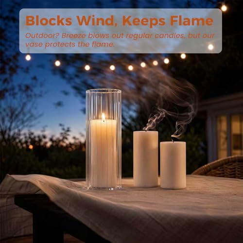 24-Pc Set: 12 White Pillar Candles & 12 Hurricane Glass Holders