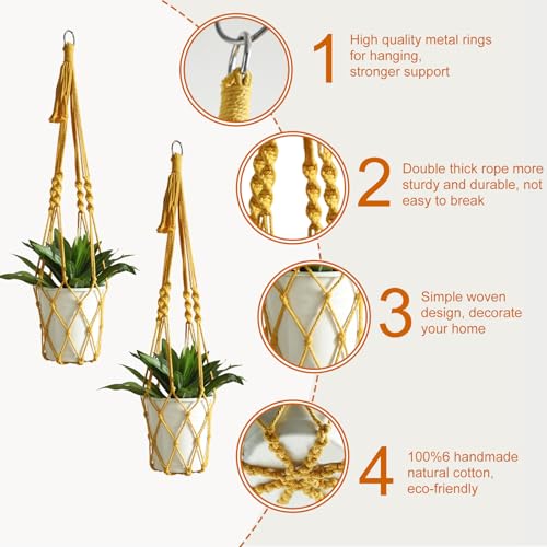 Artilady Macrame Plant Hanger Boho Hanging Planter for Indoor Plants Holder - color: Yellow