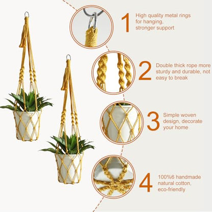 Artilady Macrame Plant Hanger Boho Hanging Planter for Indoor Plants Holder - color: Yellow