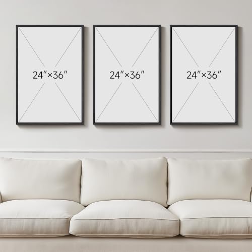 Large Framed Black and White Modern Abstract Wall Art Set of 3, 24x36 In - color: Black and White D, size: 24" W x 36" H x 3Pcs