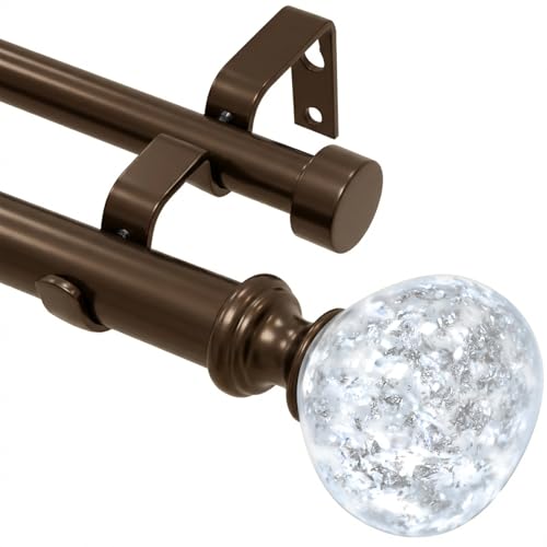 Brown Double Curtain Rod 66-120 Inch Heavy Duty Foil Resin Finial - color: Brown, size: 66-120"