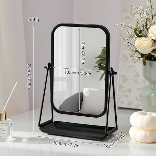 Small Desk Mirror with Storage Tray Tabletop Makeup Mirror Black - color: Rectangular-black