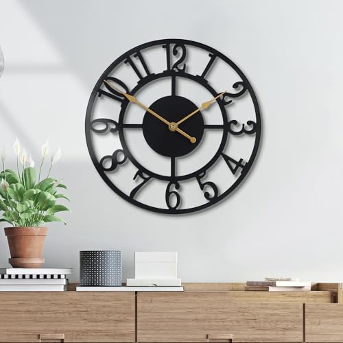 Wall Clock Battery Operated,Silent Non Ticking Modern Rustic Metal Small Clocks for Living Room/Bedroom/Office/Kitchen/Farmhouse Home Decor-10IN(Arabic Number-Black) - size: 10 inch