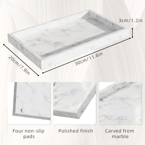 Marble Trays with Anti Slip Foot Pads,11.8x7.9x1.2in,Carrara White - color: Carrara White