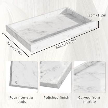 Marble Trays with Anti Slip Foot Pads,11.8x7.9x1.2in,Carrara White - color: Carrara White