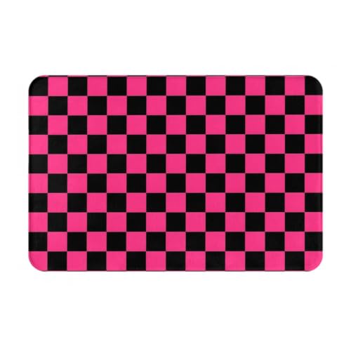 Pink Black Checkered Bath Mat Non-Slip Soft Flannel Bathroom Rugs Washable Bathmat, Carpet Rug Entryway Decor for Tub Shower Room Floor Home Kitchen,24x16 in - color: Pink Black Checkered, size: 1'4" x 1'11" (Rectangular)