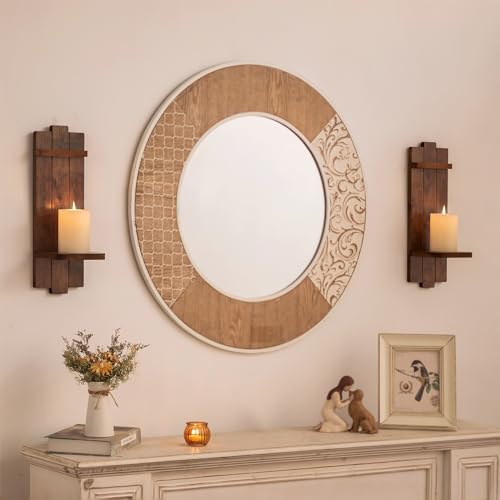 Wood Wall Candle Sconces Set of 2, Distressed Brown - color: Brown, size: 15.7in x 5.1in