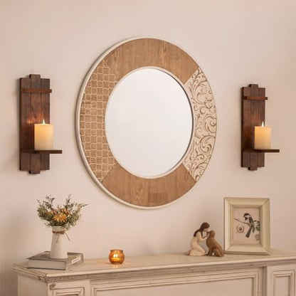 Wood Wall Candle Sconces Set of 2, Distressed Brown - color: Brown, size: 15.7in x 5.1in