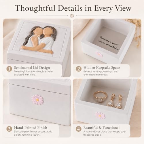 Mother and Daughter Figurines Keepsake Box - Sentimental Jewelry Gift Box for Mom, Grandma, Sister or Best Friend - Unique Birthday, Christmas, Mothers Day Gifts for Women, Female, Girls (Embrace) - style: Embrace