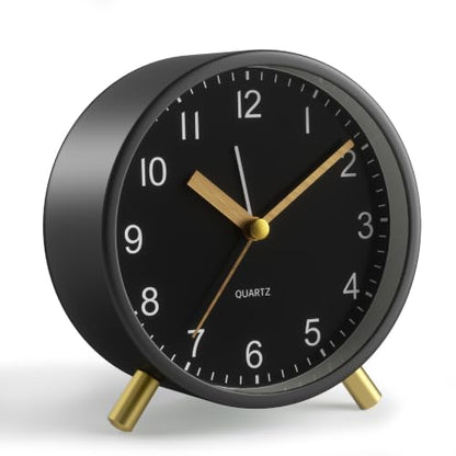JALL Analog Alarm Clock, 4 inch Super Silent Non Ticking Small Clock with Night Light, Battery Operated, Simple Design, Easy Setting for Office, Bedroom, Bedside, Desk, Teens, Elders, Adult, Black - color: Deep Black