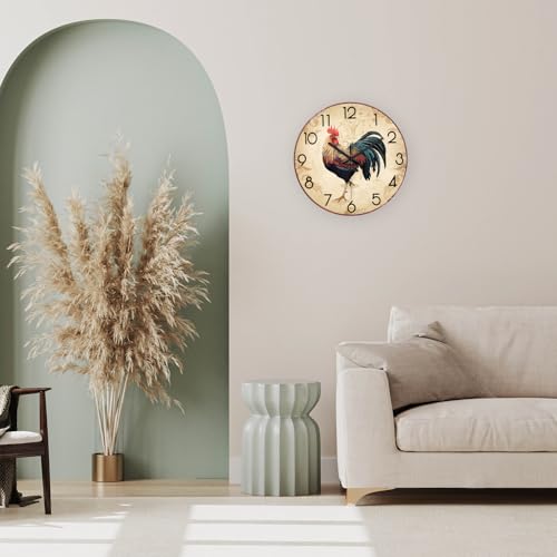 XNM Glass Brown Wall Clocks Battery Operated 16 Inch - color: Brown Rooster, size: 16 Inch