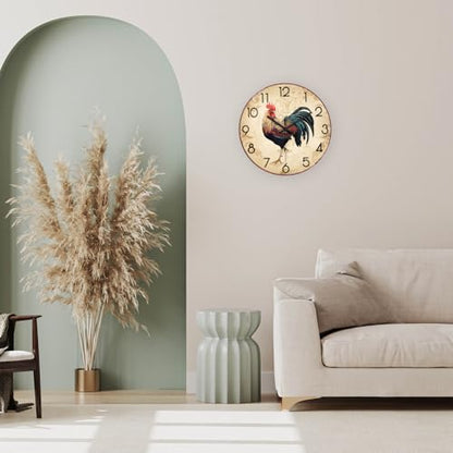 XNM Glass Brown Wall Clocks Battery Operated 16 Inch - color: Brown Rooster, size: 16 Inch