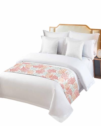 DecorLovee Red Orange Grey Coral Coastal Bed Runners for Queen Size Bed, Summer Beach Bed Throws for Foot of Bed, Nautical Bed Runner Sofa Throw Bedding Scarf Protector Slipcover for Bedroom - color: Red Orange Grey Coral, size: 83"x20" for Queen Bed