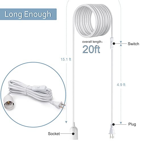 JACKYLED 20Ft UL Approval Extension Hanging Lantern Pendant Light Lamp Cord - style: 20Ft-White