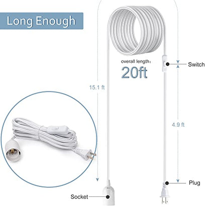 JACKYLED 20Ft UL Approval Extension Hanging Lantern Pendant Light Lamp Cord - style: 20Ft-White