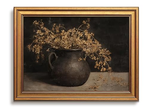 Vintage Gold Framed Dark Academia Wall Art, Rustic Floral Wall Decor - color: Floral Style 2, size: 16"L x 12"W
