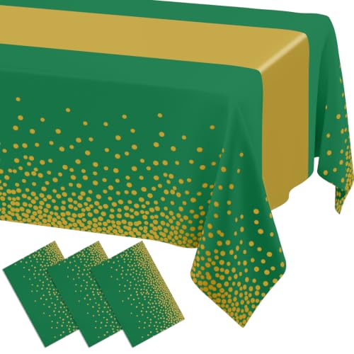 Smiry Disposable Rectangle Plastic 54 x 108 Inch Table Cloth 3 Pack - color: Christmas Green and Gold