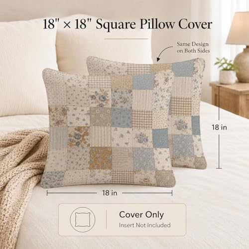 French Country Blue Floral Patchwork Throw Pillow Cover 18x18 - color: Blue