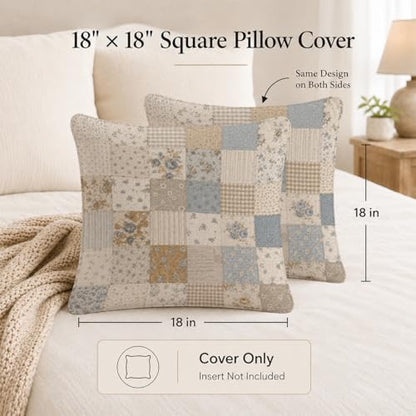 French Country Blue Floral Patchwork Throw Pillow Cover 18x18 - color: Blue