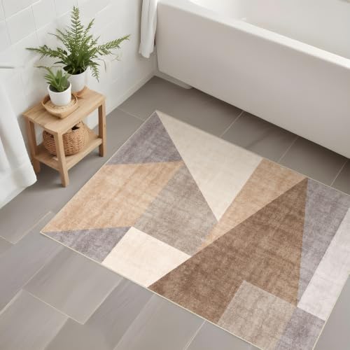 2x3 Washable Geometric Area Rug - Non-Slip Entryway Throw Rugs Tan Beige - color: Tan Beige, size: 2' x 3' (Rectangular)