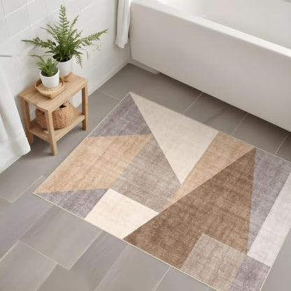 2x3 Washable Geometric Area Rug - Non-Slip Entryway Throw Rugs Tan Beige - color: Tan Beige, size: 2' x 3' (Rectangular)