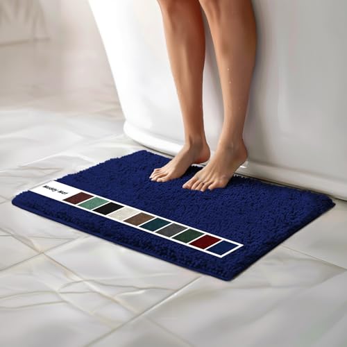 Muddy Mat® | Chenille Bathroom Rugs Quick Dry Microfiber Mats Non Slip Washable, Extra Thick, Soft and Highly Absorbent Bath Mats for Bathroom, Kitchen, and Shower Floor - Navy Blue 18"x28" - color: Navy Blue, size: 18" x 28"