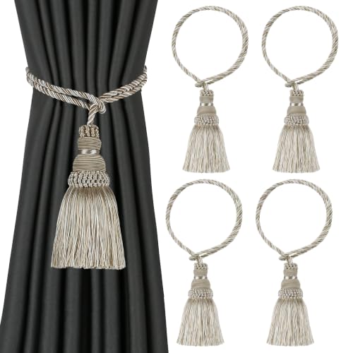 4 Pack Curtain Tie Backs Rope Tassels for Curtain Holdback - color: Mix Beige, size: 4p