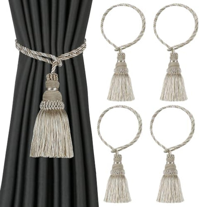 4 Pack Curtain Tie Backs Rope Tassels for Curtain Holdback - color: Mix Beige, size: 4p