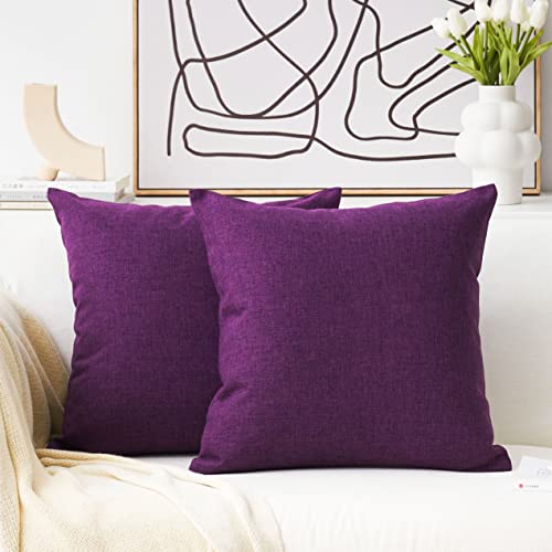 Home Brilliant 16x16 Pillow Covers Eggplant Linen Throw Pillow Covers Decorative Throw Pillows for Couch, 16 x 16 inch, 40cm, Purple - color: Purple, size: 16" x 16" (Pack of 2)