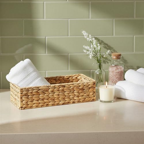 Household Essentials Water Hyacinth Rectangular Storage Basket with Handwoven Fibers and Iron Frame, Natural Finish - color: Natural