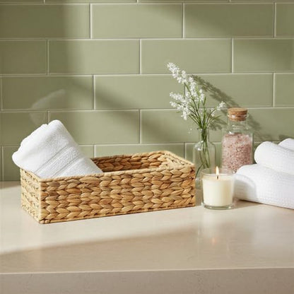 Household Essentials Water Hyacinth Rectangular Storage Basket with Handwoven Fibers and Iron Frame, Natural Finish - color: Natural