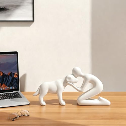 Cute Dog Sculpture Dad Gift Abstract Figurine Home Shelf Decor - color: White