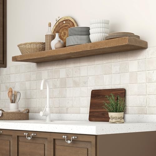 FLYJOE Floating Shelves - 8" Deep Rustic Reclaimed Barnwood Wall Hanging Shelves with Invisible Heavy-Duty Metal Bracket - Wall Mounted - Farmhouse Style - 48 inches, Distressed Natural - color: Distressed Natural, size: 48inches-1P
