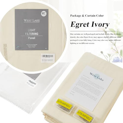WEST LAKE Cream Pinch Pleat Sheer Window Curtains 90 Inches Long - color: Egret Ivory, size: 58"W x 90"L (Pack of 2)