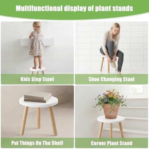 Wood Plant Stands Indoor, White Plant Stand Modern Plant Table for Large Plants, Wooden Plant Stool, Tall Plant Holder Small Round Side for Living Room, Balcony, Office (1 Pack) - color: White