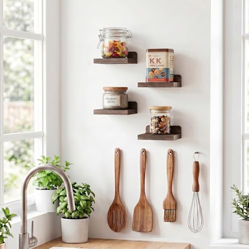 Fixwal Small Floating Shelves for Wall (Dark Carbonized, Set of 4, 5 Inch) - color: Dark Carbonized Black, size: 5 inches
