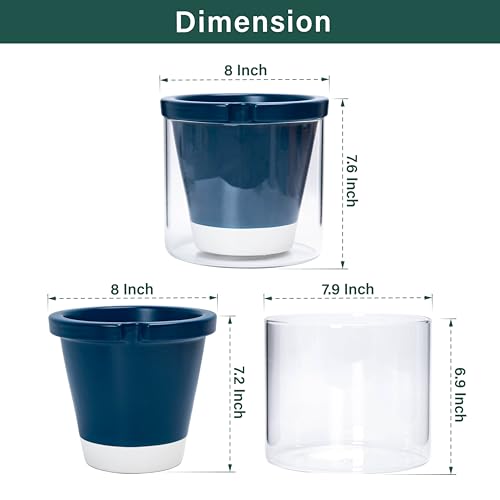 D'vine Dev Self-Watering Blue Terracotta Planter Pot, 8 in, 37-X-C-4 - color: Blue, size: 8 Inch