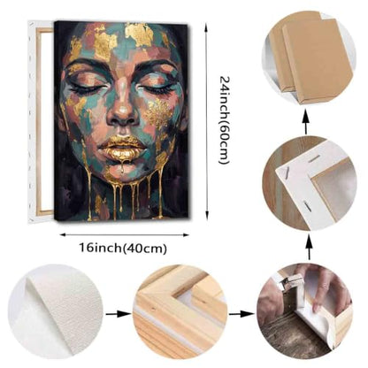 Mostemauo Abstract Face Wall Art Female Portrait Canvas Blue Gold 16x24inch Framed - color: 4, size: 16x24inch framed