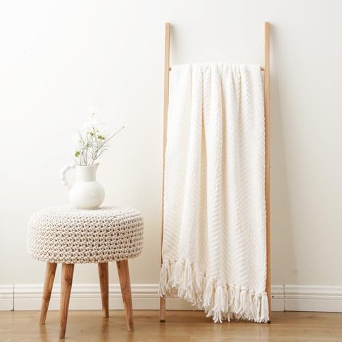 BATTILO HOME Cream Throw Blanket for Couch, Knit Throw Blanket, 50"x60" - color: Cream, size: 50"x60"