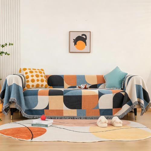 Luxlovery Beige Bohemian Sofa Throw Blankets Ethnic Woven Boho Geometric Multicolor Blue and Orange Throw Blanket for Couch Aztec Bed Throws Oversized Chair Sofa Cover with Tassels(70"x90") - color: Morandi, size: 70"x90",180x230cm