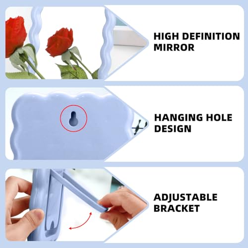 Wave Table Desk Vanity Makeup Mirror Small Make Up Office Mirror Blue - color: Blue