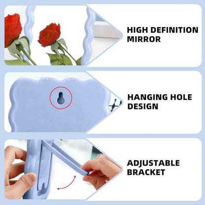 Wave Table Desk Vanity Makeup Mirror Small Make Up Office Mirror Blue - color: Blue