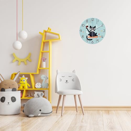 XNM Glass Analog Cat Wall Clock Battery Operated 12 Inch - color: Black, size: 12 Inch