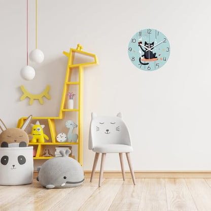 XNM Glass Analog Cat Wall Clock Battery Operated 12 Inch - color: Black, size: 12 Inch